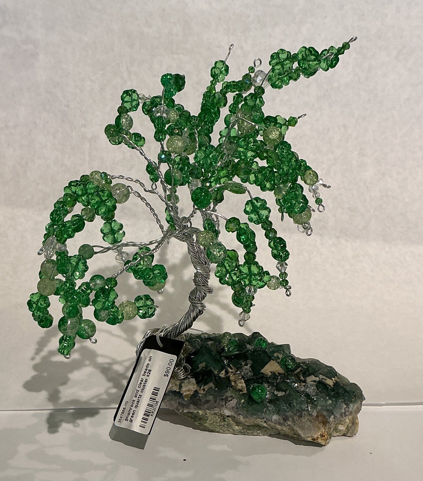 Shamrock and Clear Beads on Green Quartz Cluster