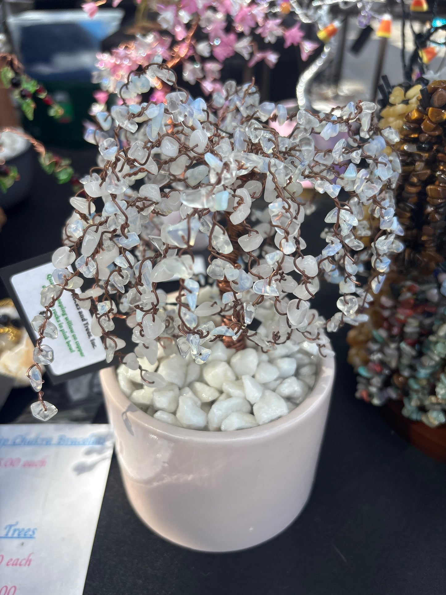 Quartz weeping willow on copper pink vase