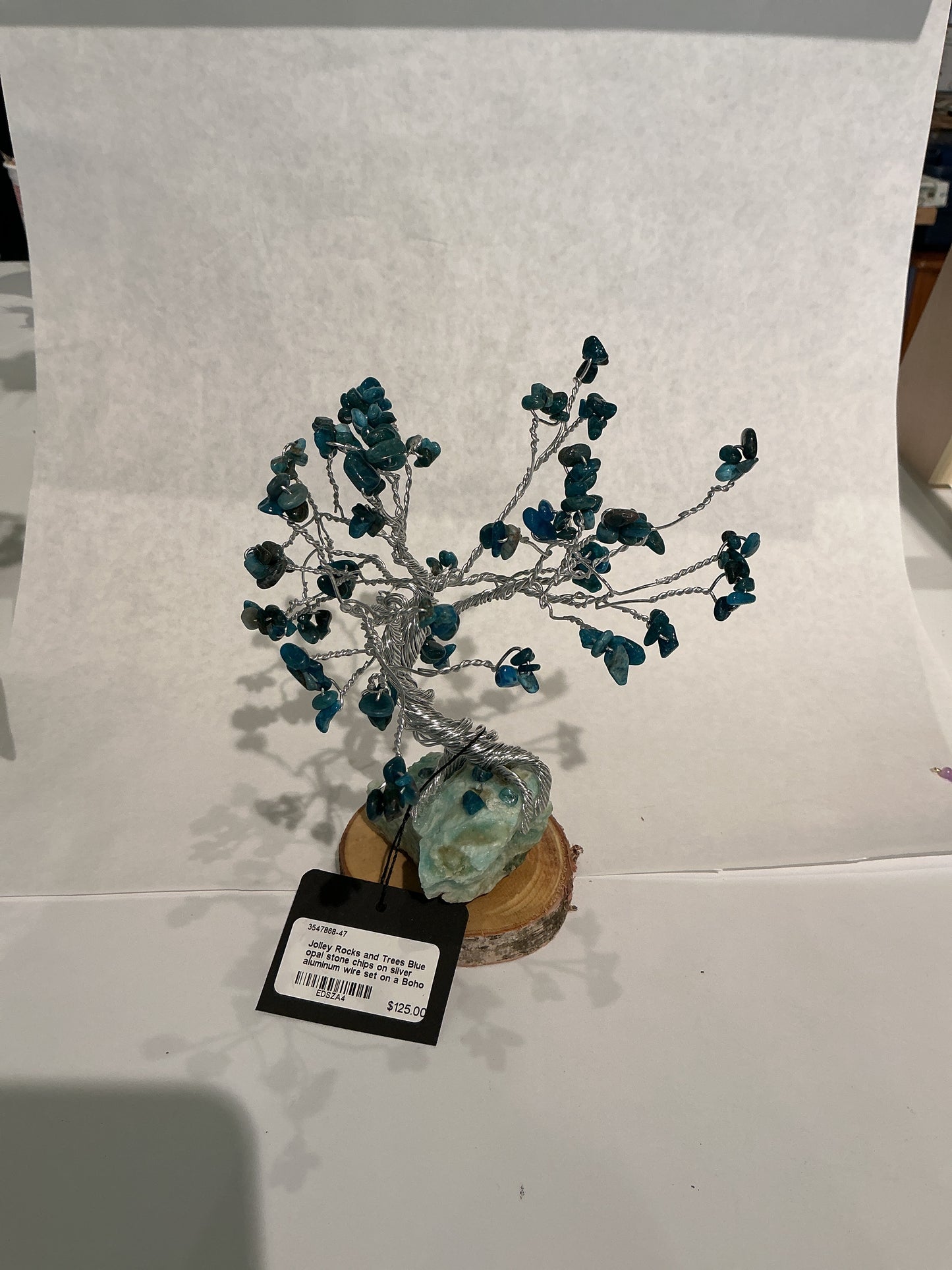 Blue Opal Stone Chips on Silver Aluminum Wire Set on a Boho