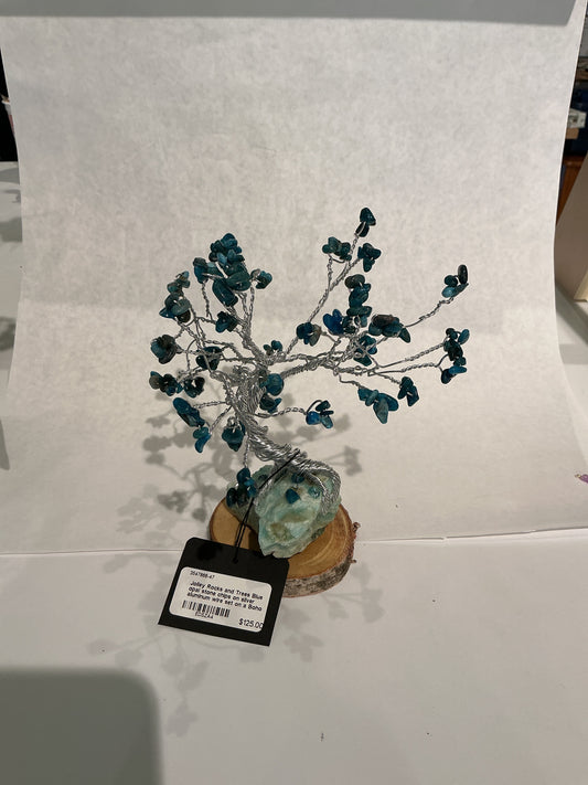 Blue Opal Stone Chips on Silver Aluminum Wire Set on a Boho