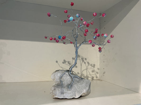 Silver wire tree with cotton candy beads