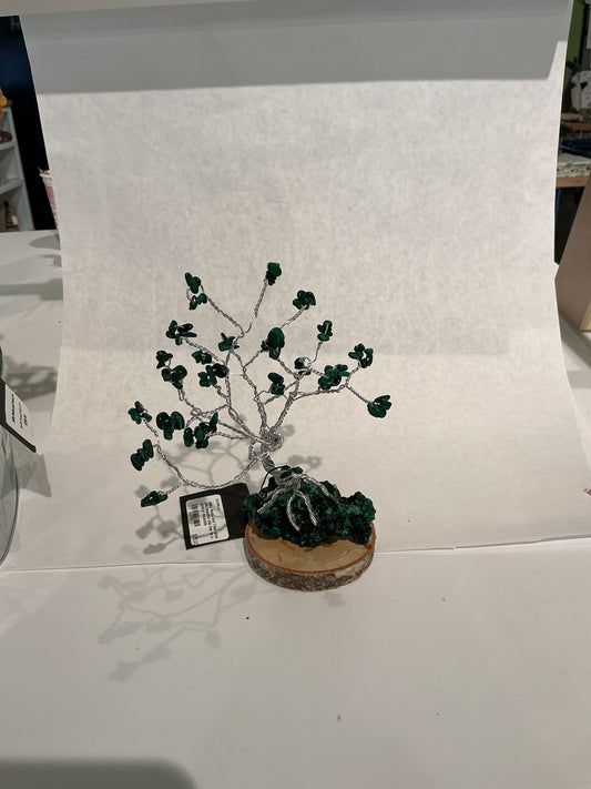 Silver and Malachite Chip Tree on a piece of Malachite