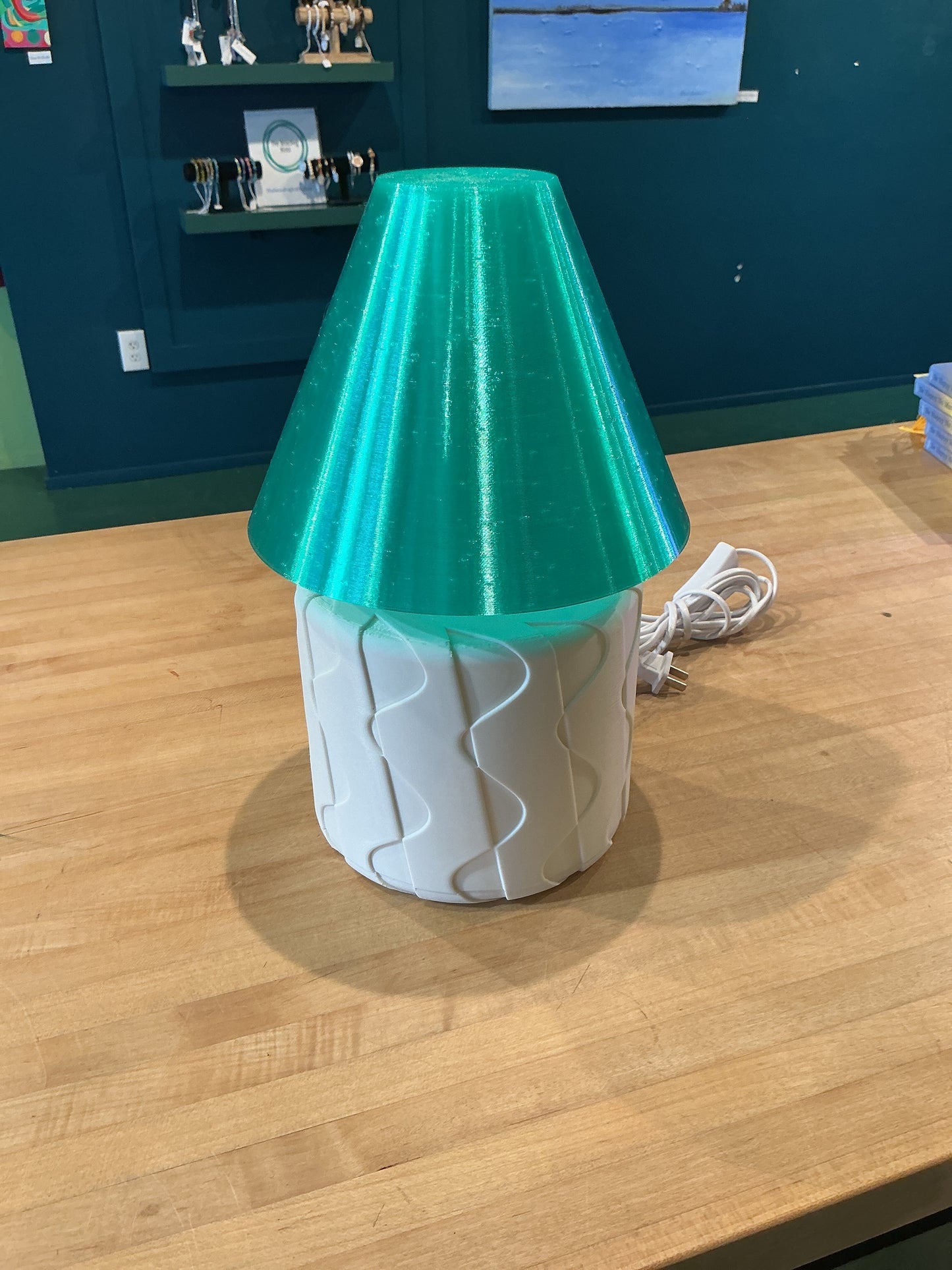 Lamp with White Base Green Shade - WN