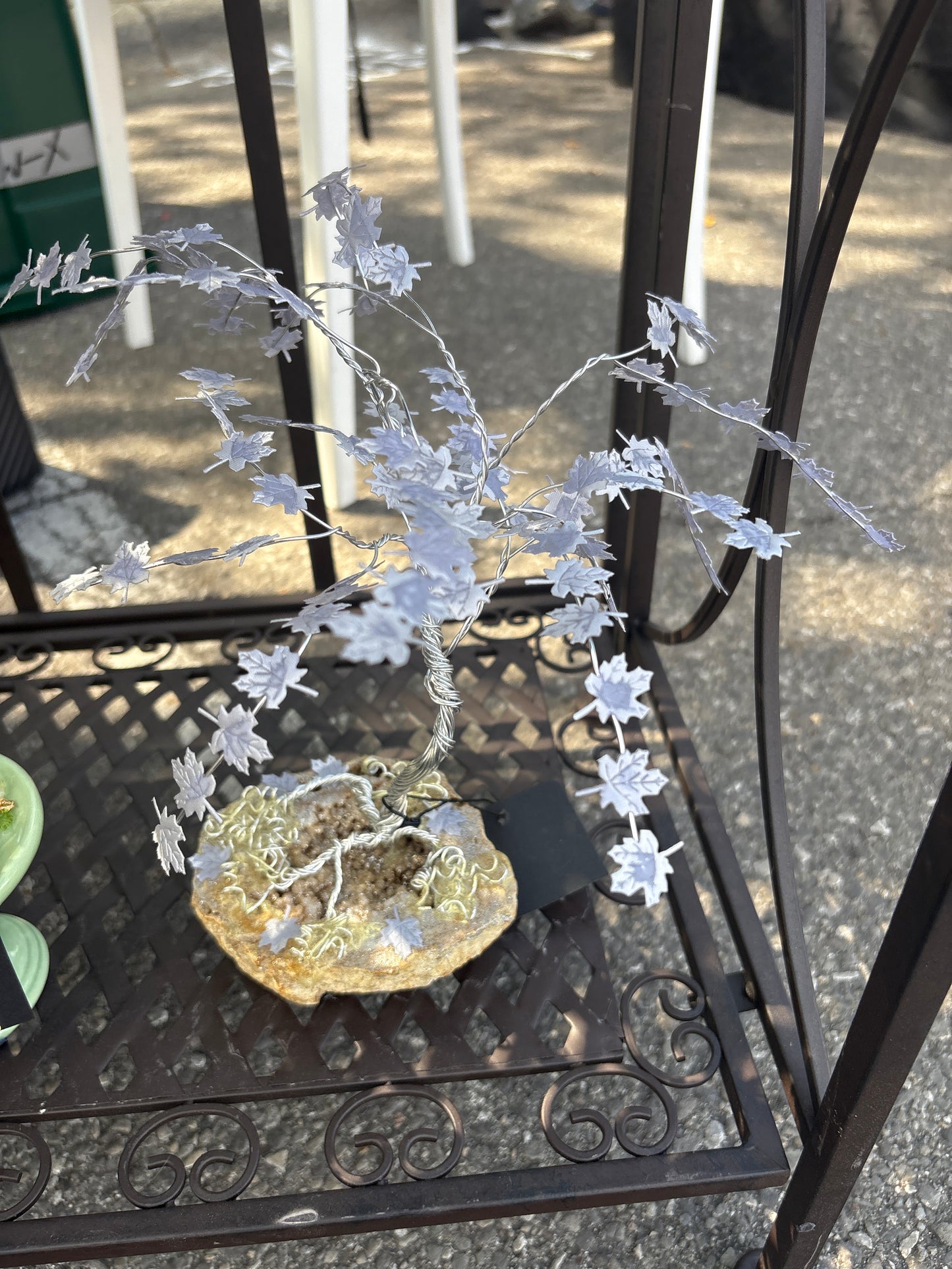 Silver maple leaves on geode