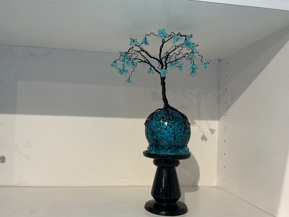 Blue flowers black wire