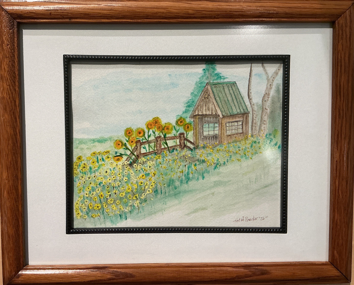 Sitting Shed With Sun Flowers And Garden