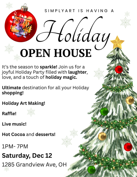 Holiday Open House - Friday, December 12. 1-7pm. Holiday Fun at SimplyArt. We may even have a special visitor! FREE EVENT. NO NEED TO SIGN UP- WALK-INS WELCOME!