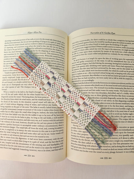 Handwoven Bookmarks. Friday, December 18. 12:30-3:30pm
(Beginner) Art Guide: Amanda Wedemeyer. 
Intro to weaving, all supplies included. Pick your colors and pattern to make your own beautiful bookmark. Ages 18+